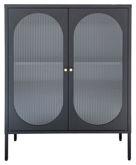 Adelaide Vitrineskab Sort m. riflet glasdør, 35x90x110 - UNOLIVING.COM