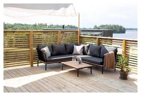 Andorra Hjørnesofa m. bord, Sort Alu/Sort Reb/Grå Hynde - UNOLIVING.COM