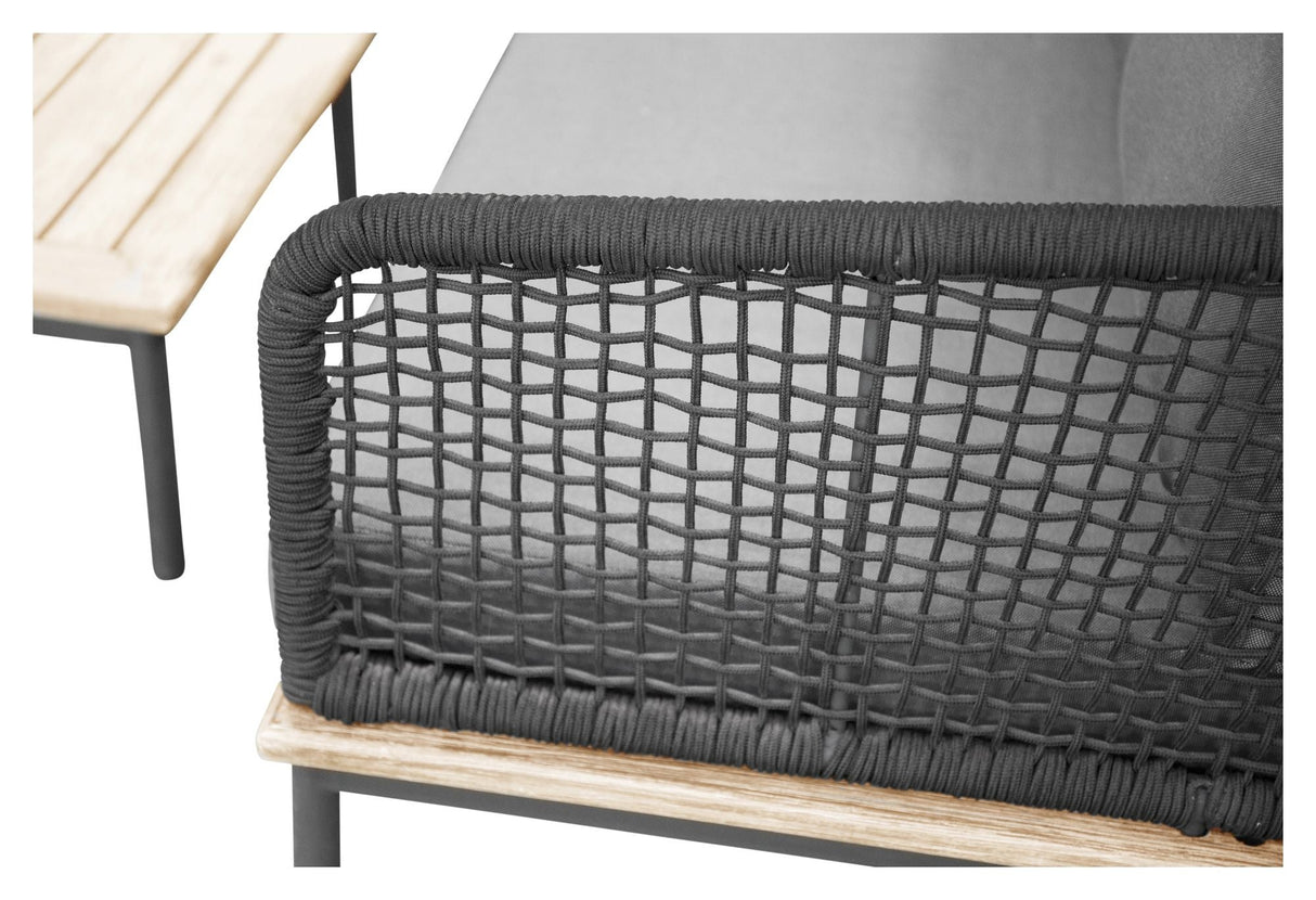 Andorra Hjørnesofa m. bord, Sort Alu/Sort Reb/Grå Hynde - UNOLIVING.COM