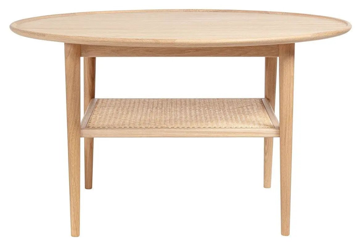 Athene Sofabord 02 m. hylde Hvidolieret Eg, Ø90 - UNOLIVING.COM