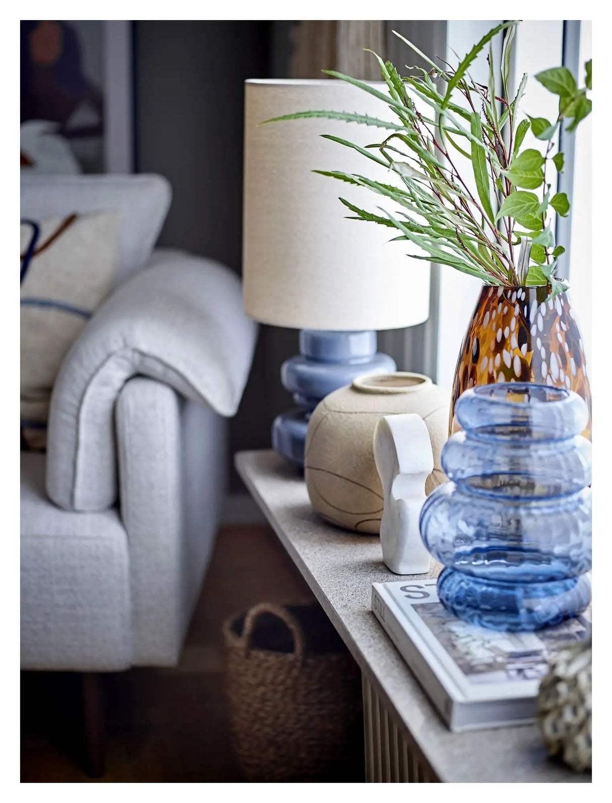 Bloomingville Fabiola Bordlampe, Blå, Glas - UNOLIVING.COM
