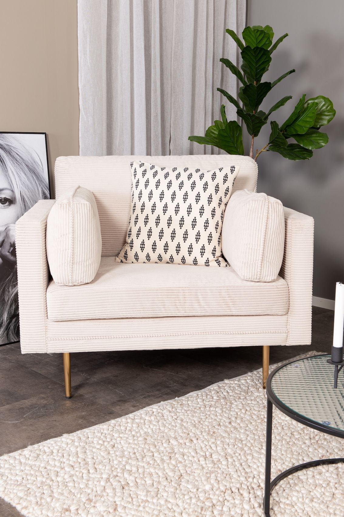 Boom Lænestol, Creme Fløjl