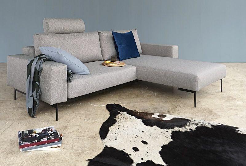 Bragi Sovesofa m. chaise, Flashtex, Light grey - UNOLIVING.COM