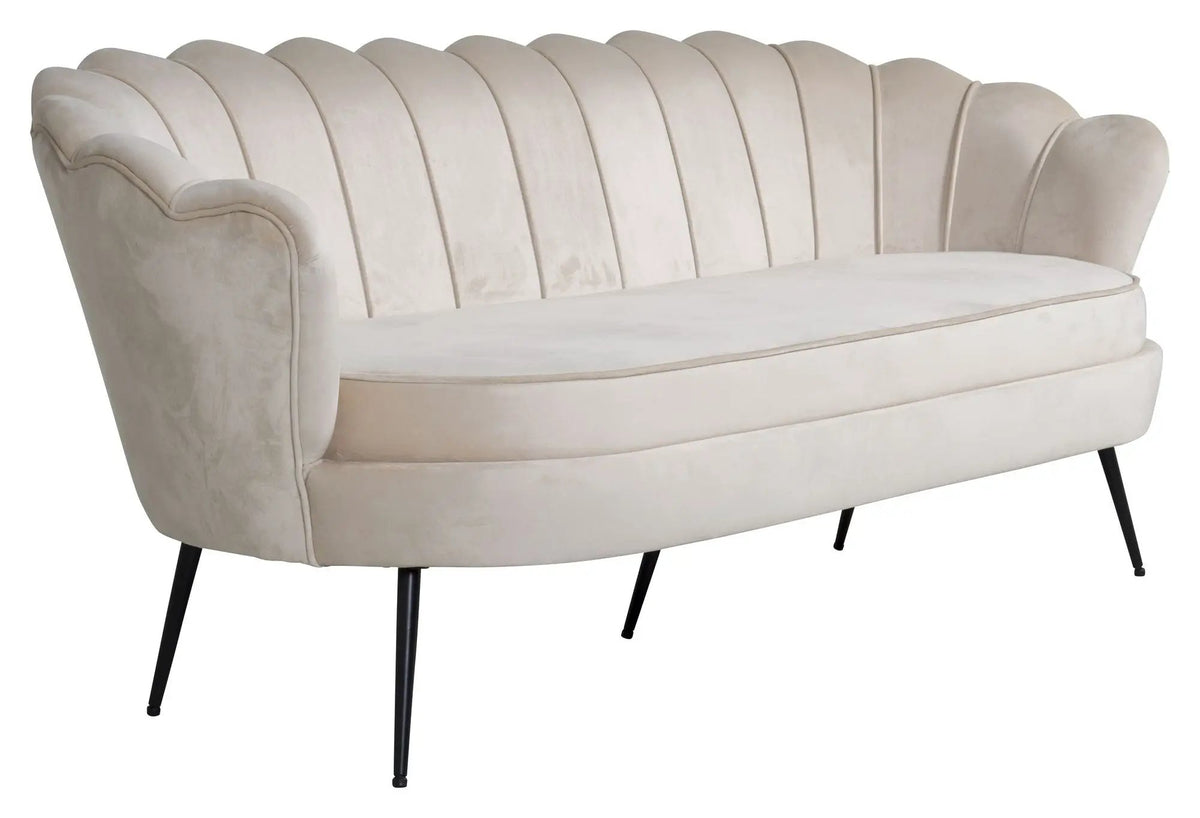 Calais 3-pers. Sofa, Beige Velour m. sorte ben