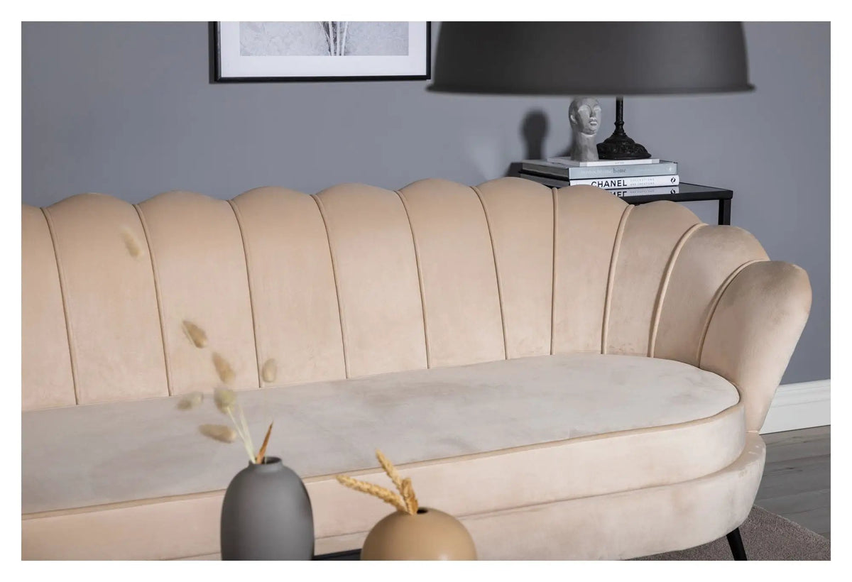 Calais 3-pers. Sofa, Beige Velour m. sorte ben