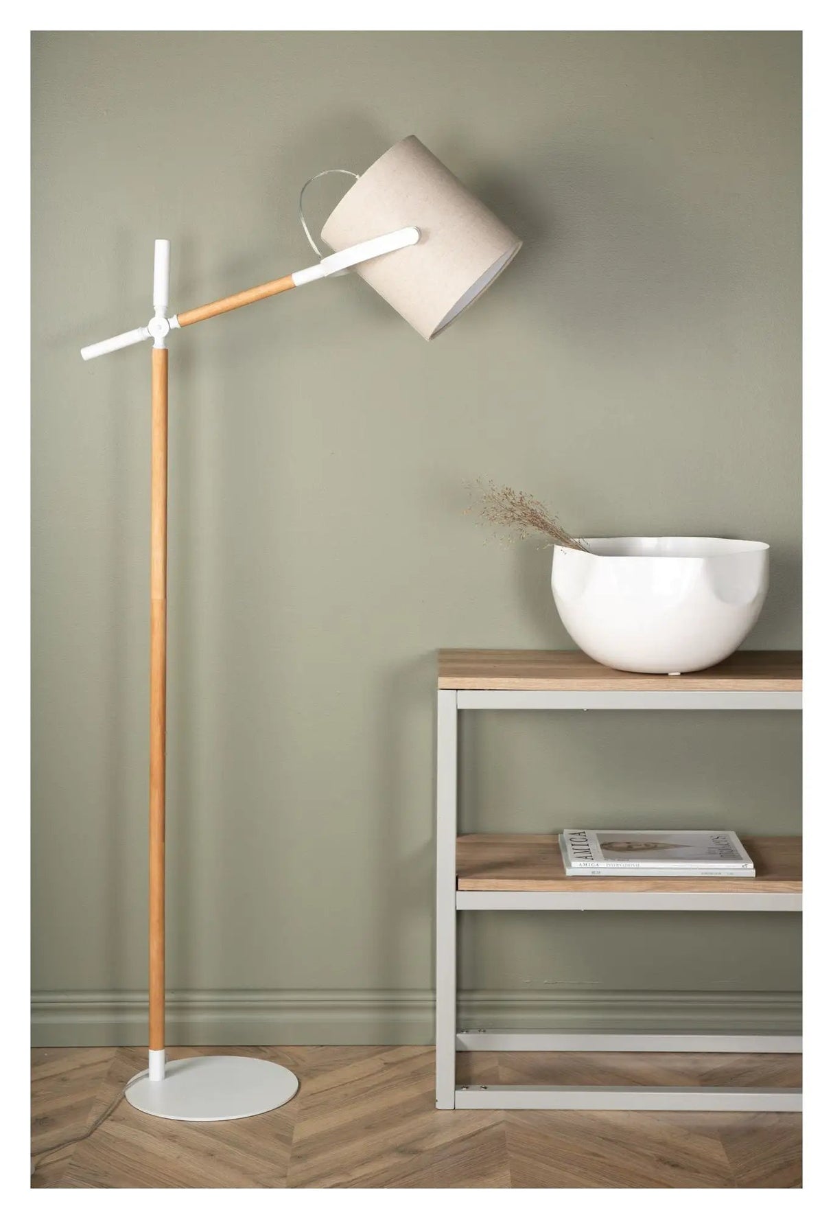 Dennis Gulvlampe, Hvid/Beige Linen - UNOLIVING.COM
