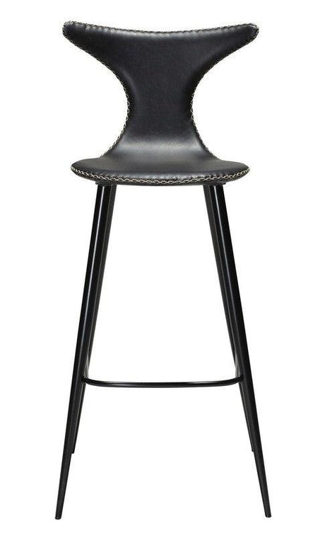 Dolphin Barstol, vintage sort kunstlæder, runde sorte ben - UNOLIVING.COM