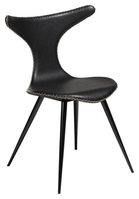 Dolphin Spisebordsstol, vintage sort kunstlæder/ runde sorte ben - UNOLIVING.COM