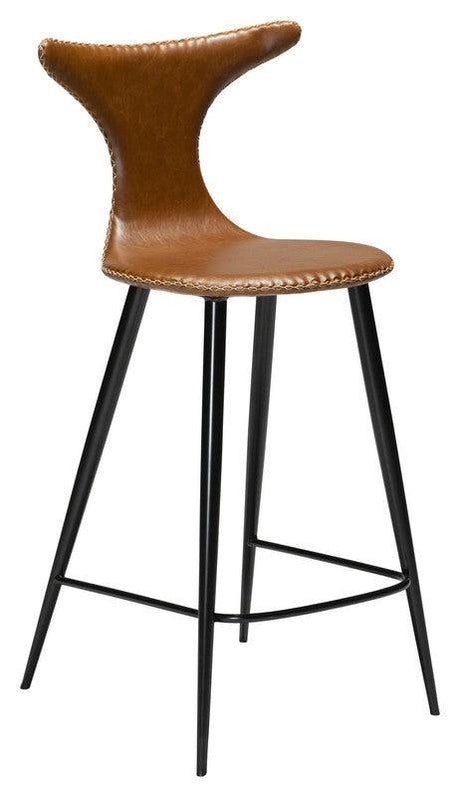 Dolphin barstol SH: 67cm, vintage lysebrun kunstlæder/runde sorte ben - UNOLIVING.COM