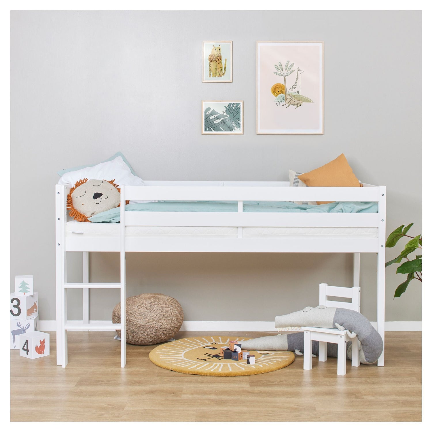 ECO Comfort halvhøj seng inkl. Lamelbund 90x200 cm, Hvid - Unoliving.com