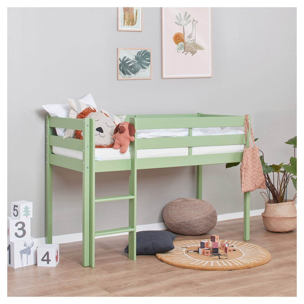 ECO Comfort halvhøj seng inkl. lamelbund 70x160 cm, Pale Green - Unoliving.com