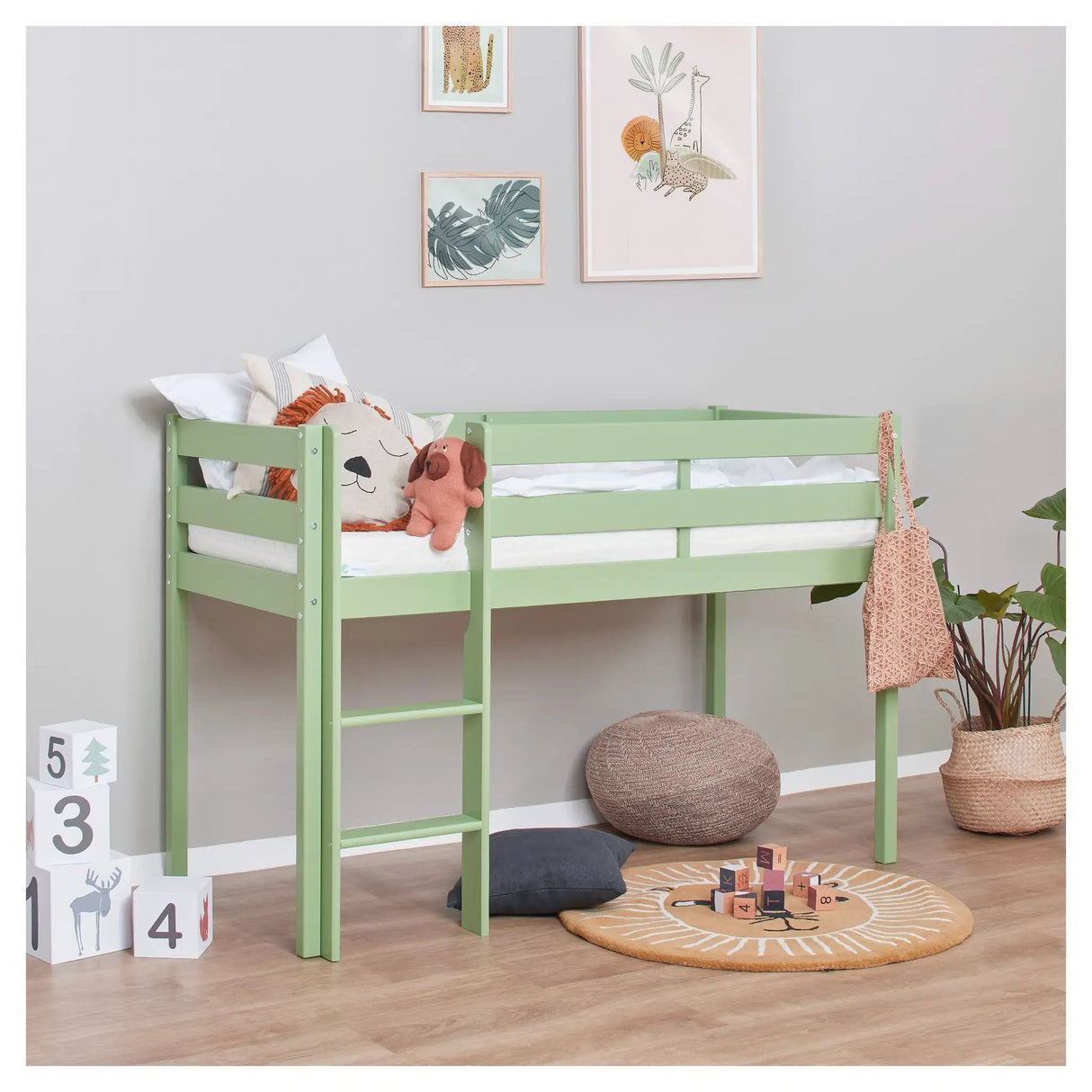 ECO Comfort halvhøj seng inkl. lamelbund 70x160 cm, Pale Green - Unoliving.com