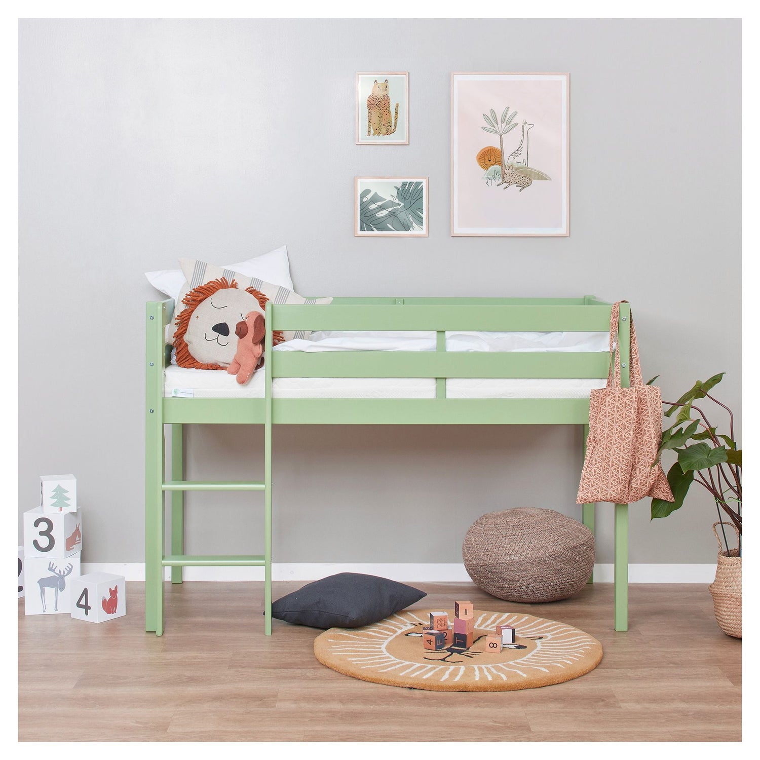 ECO Comfort halvhøj seng inkl. lamelbund 70x160 cm, Pale Green - Unoliving.com