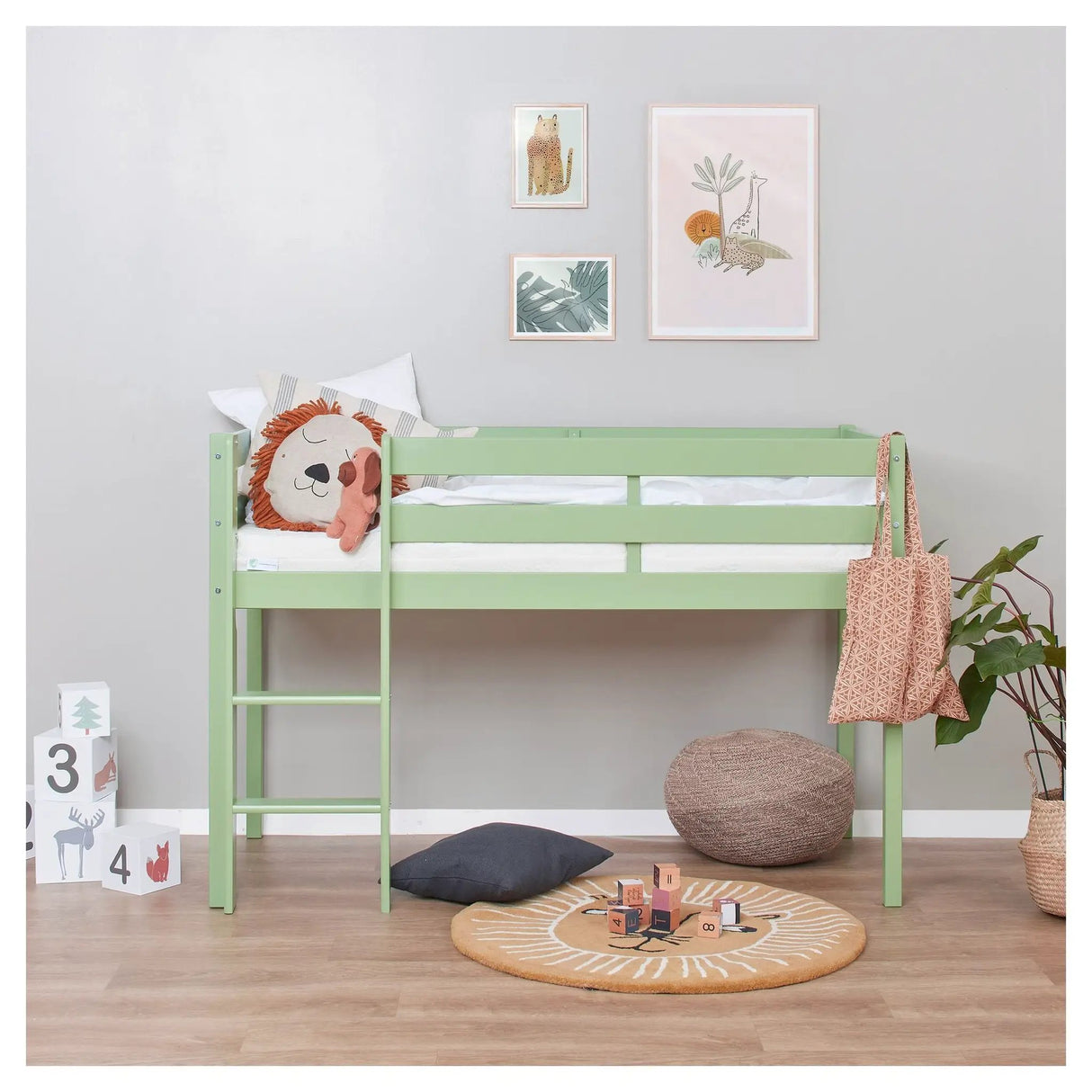 ECO Comfort halvhøj seng inkl. lamelbund 70x160 cm, Pale Green - Unoliving.com
