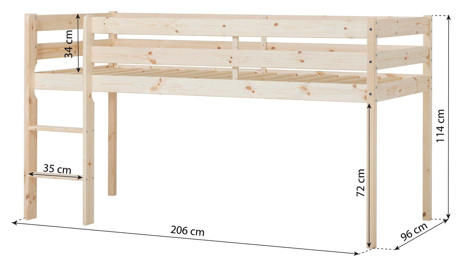 ECO Comfort halvhøj seng inkl. lamelbund 90x200 cm, Natur - Unoliving.com