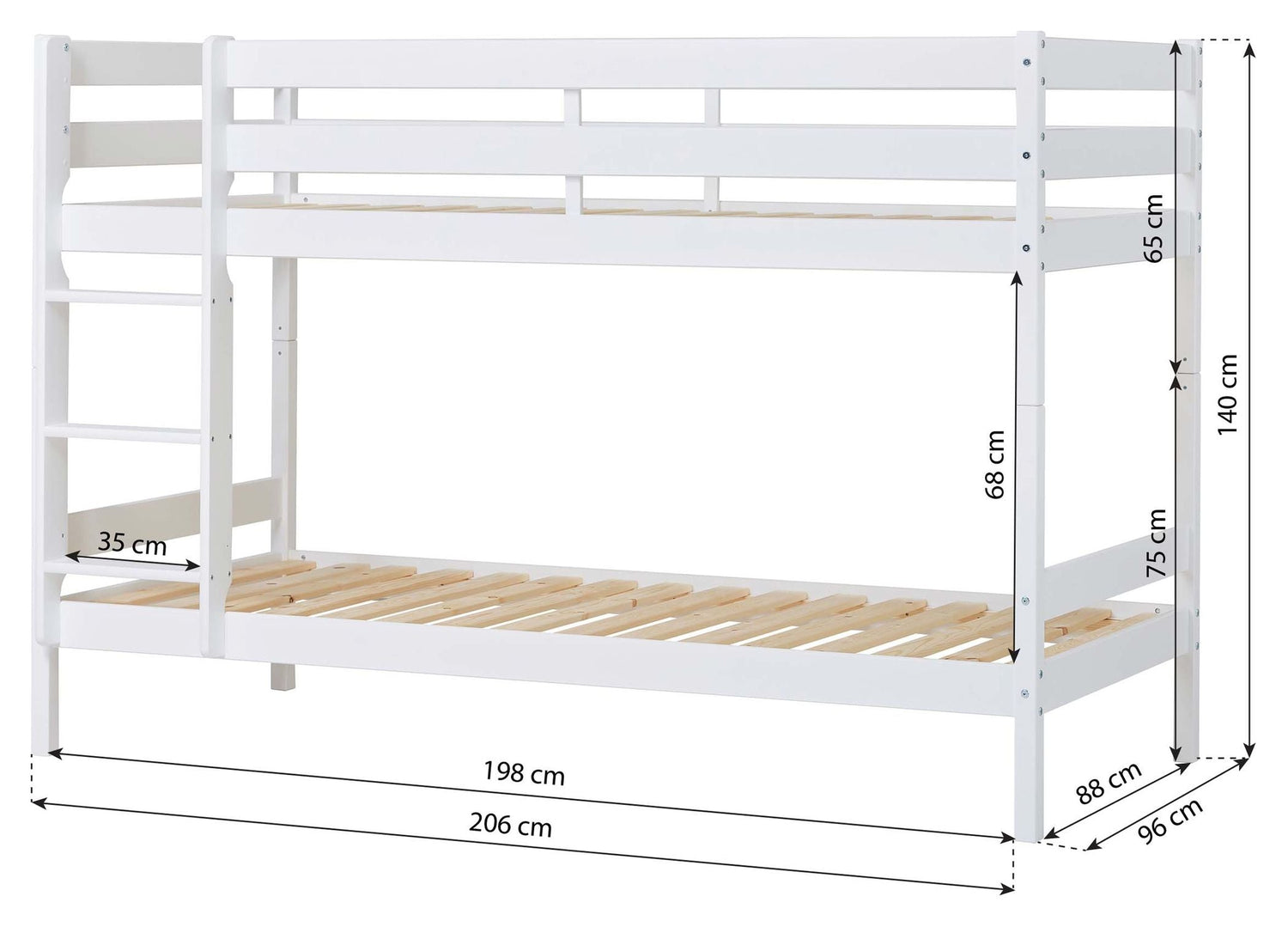 ECO Comfort køjeseng inkl. Lamelbund 90x200 cm, Hvid - Unoliving.com