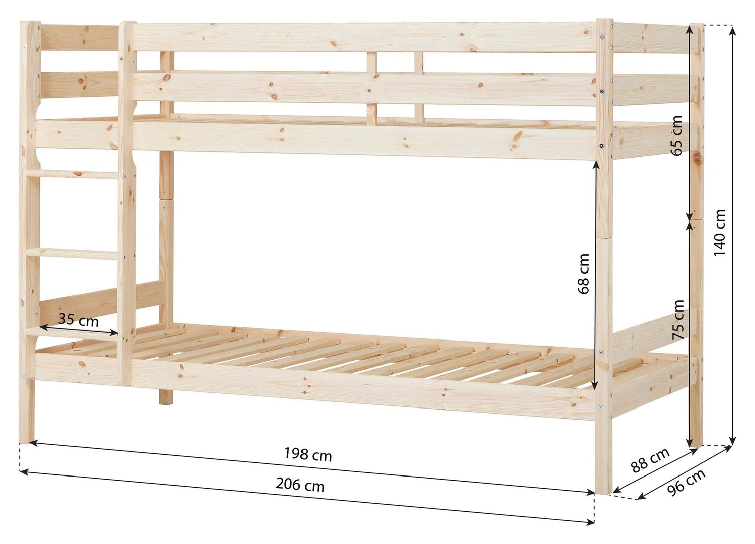 ECO Comfort køjeseng inkl. Lamelbund 90x200 cm, Natur - Unoliving.com
