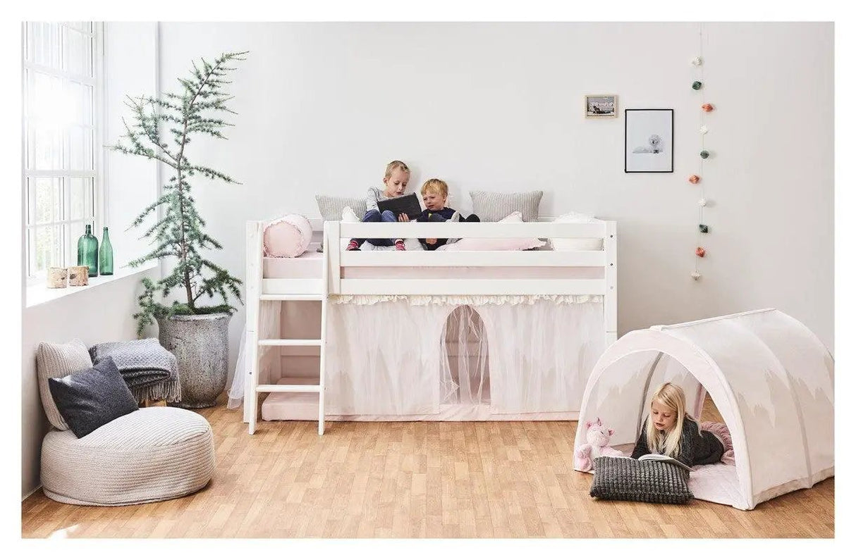 ECO Luxury Halvhøj seng m. forhæng 90x200, Hvid - Unoliving.com