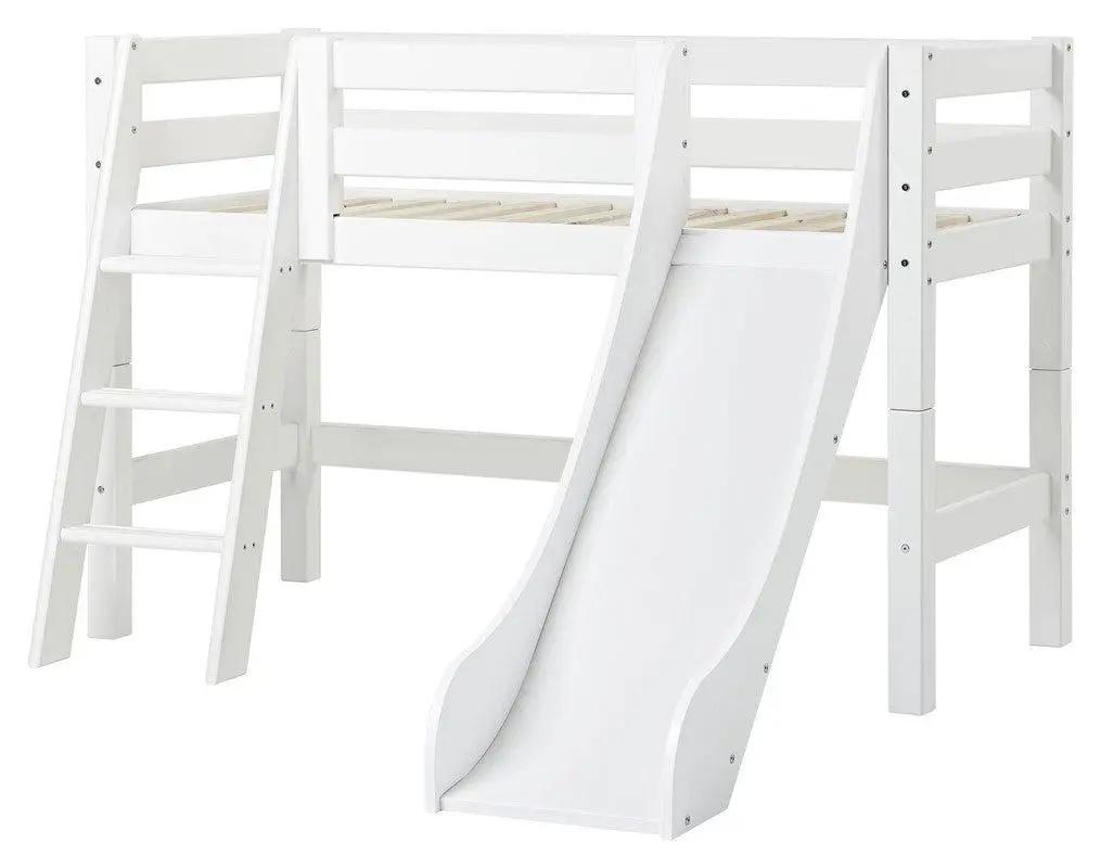ECO Luxury Halvhøj seng m. stige, rutsjebane og forhæng 70x160, Hvid - Unoliving.com
