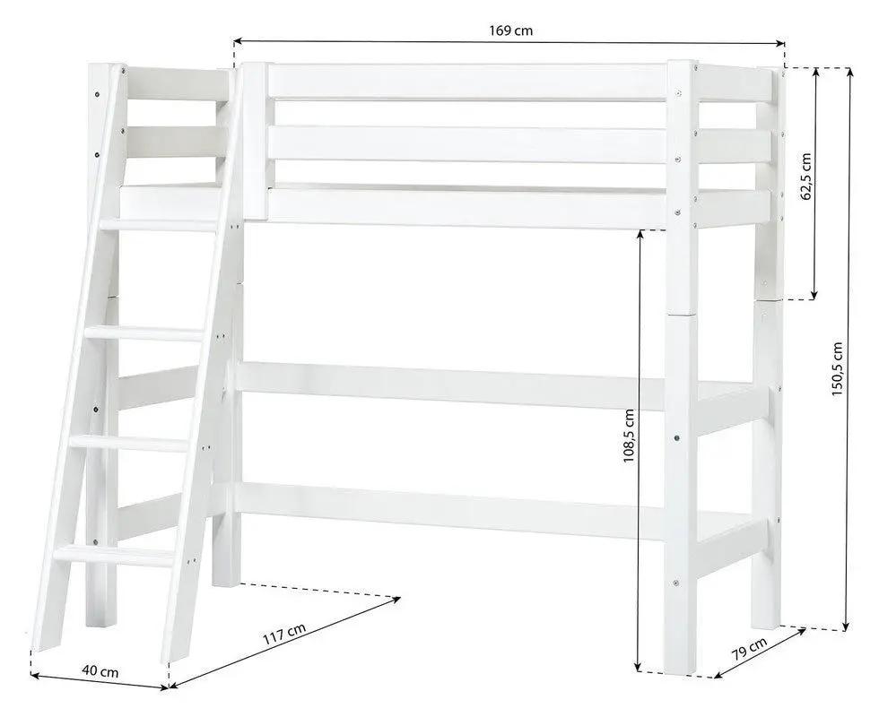 ECO Luxury Mellemhøj seng m. stige og Cloud forhæng 70x160, Hvid - Unoliving.com