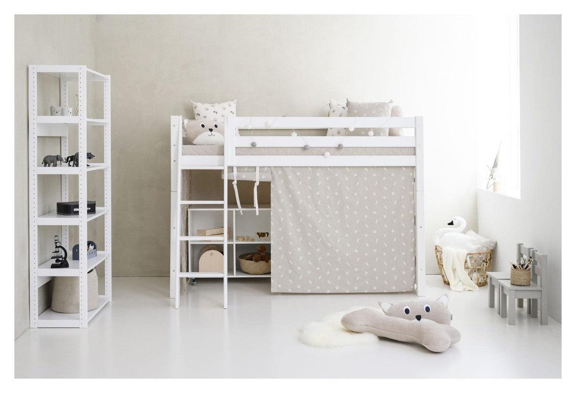 ECO Luxury Mellemhøj seng m. stige og Cloud forhæng 90x200, Hvid - Unoliving.com