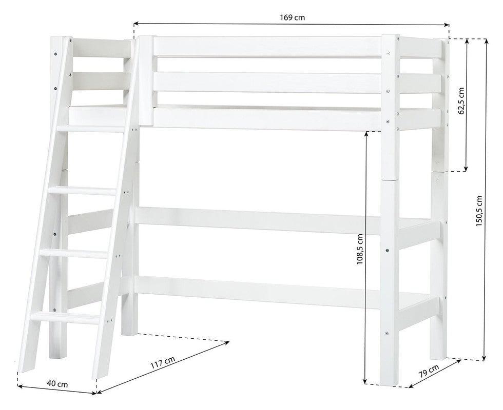 ECO Luxury Mellemhøj seng m. stige og forhæng 70x160, Hvid - Unoliving.com