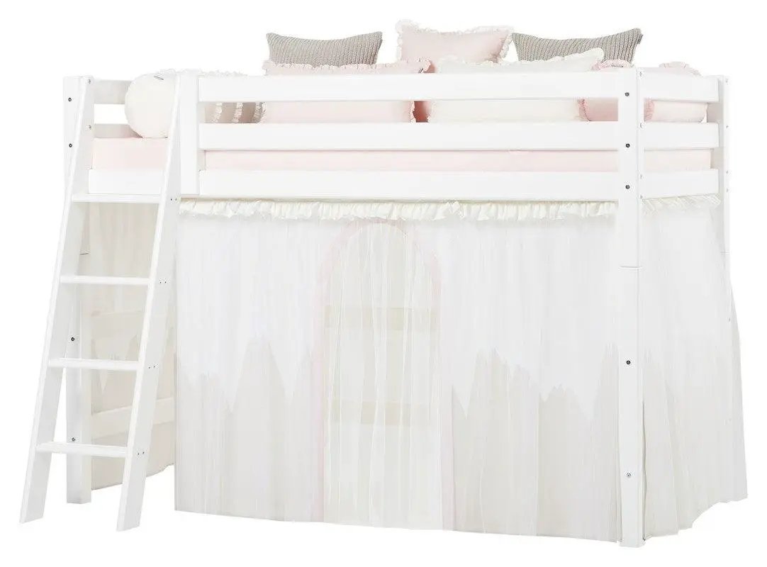 ECO Luxury Mellemhøj seng m. stige og forhæng 90x200, Hvid - Unoliving.com