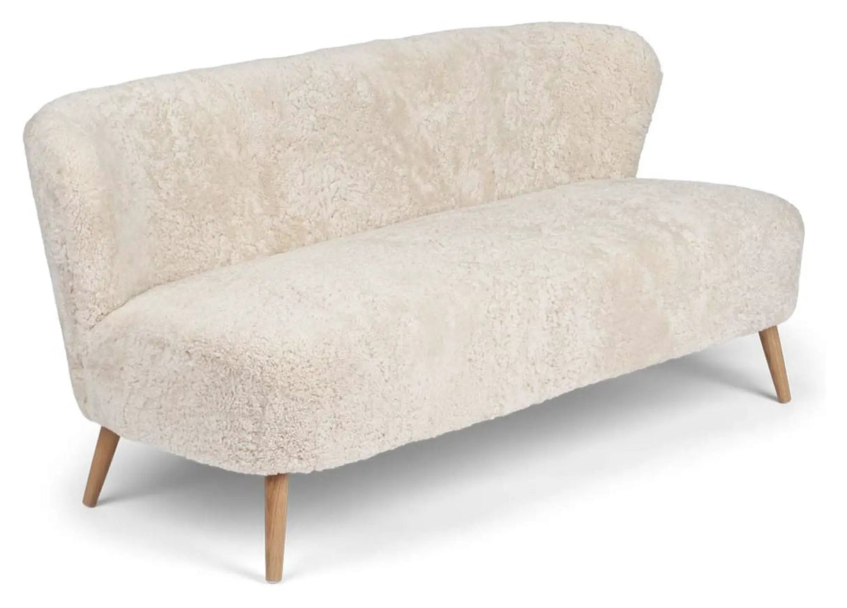 Emily 2-pers. Sofa, NZ kort krøllet lammeskind, Pearl/Eg
