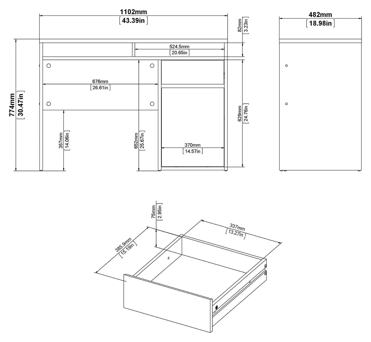 Function Plus Skrivebord 1 låge og skuffe, Oxid grå/Hvid