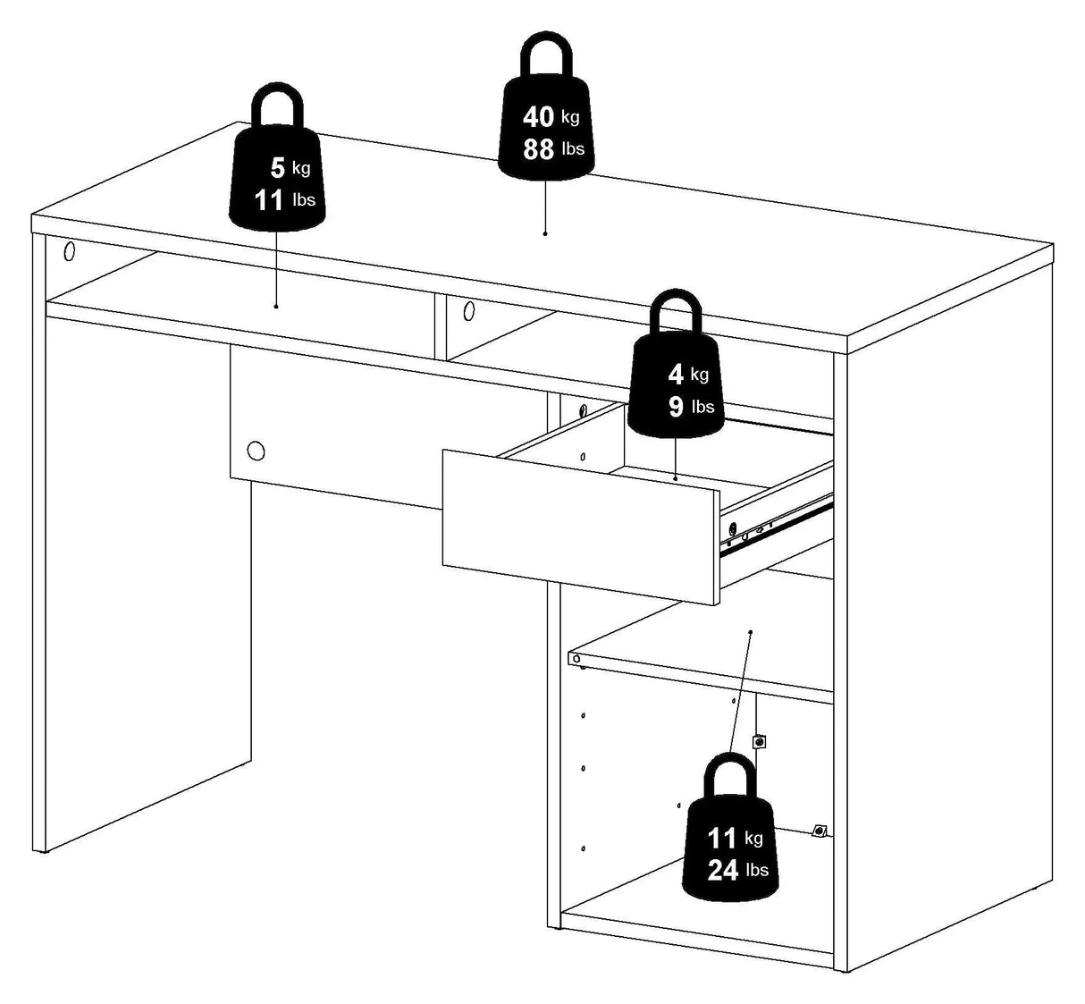 Function Plus Skrivebord 1 låge og skuffe, Oxid grå/Hvid