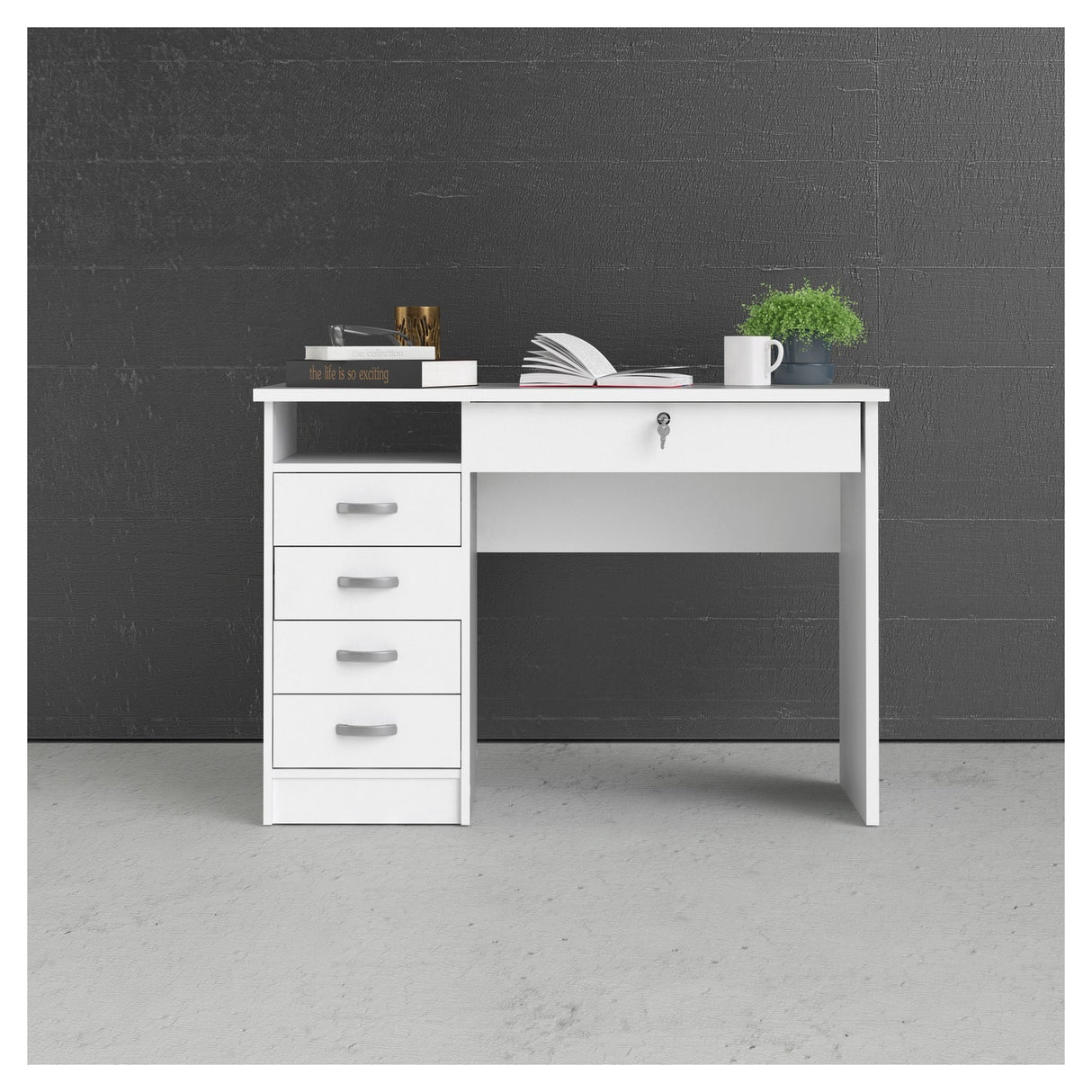 Function Skrivebord - Hvid m/5 skuffer - Unoliving.com