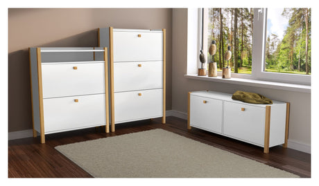 Hannover Skoskab m. 2 låger, Hvid/Eg