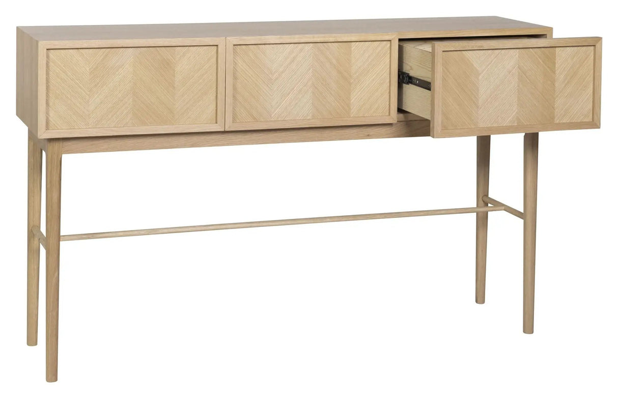 Hübsch Herringbone Konsolbord m. 3 skuffer, Eg/Egefinér