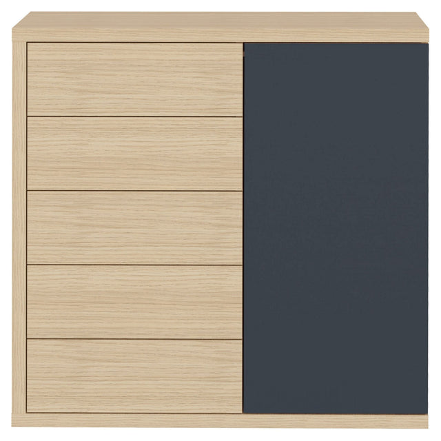 Hugo Kommode m. 5 skuffer og skab, Grå/Natur - Unoliving.com