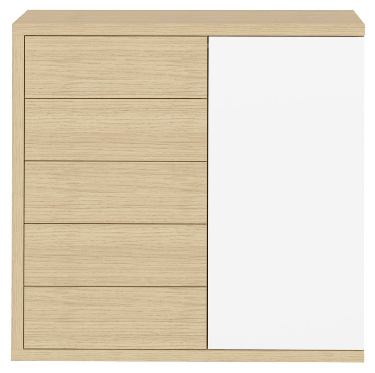 Hugo Kommode m. 5 skuffer og skab, Hvid/Natur - Unoliving.com