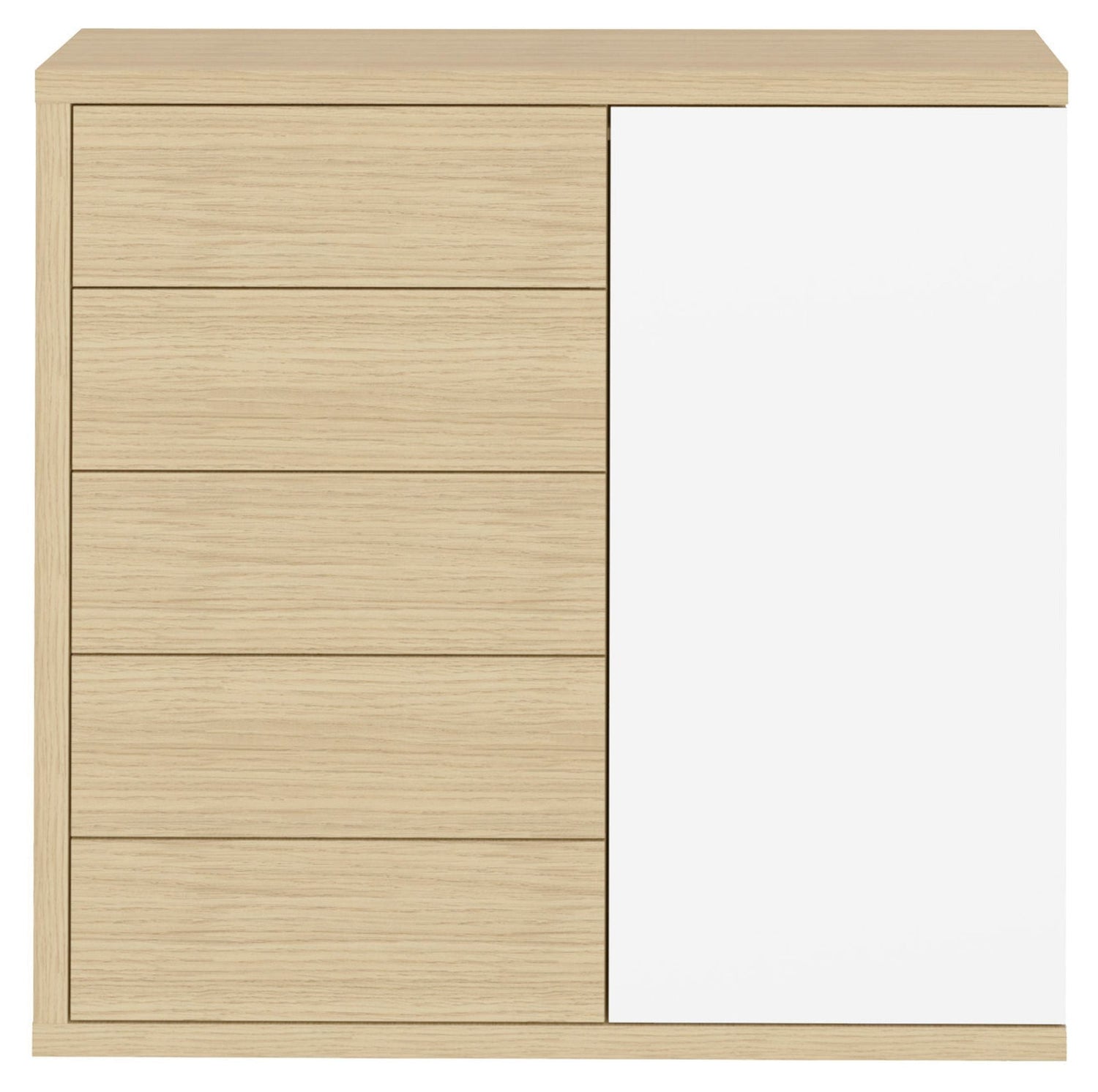 Hugo Kommode m. 5 skuffer og skab, Hvid/Natur - Unoliving.com