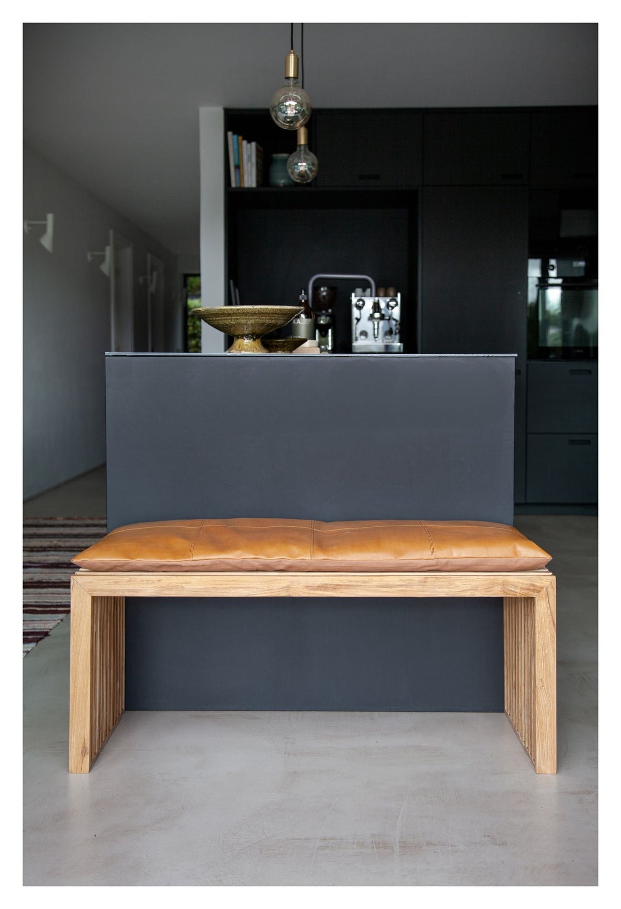 Hynde til Rib bænk B: 104cm, Lysebrun læder - Unoliving.com