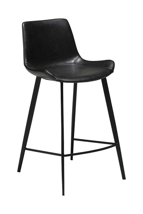 Hype barstol, vintage sort kunstlæder, sorte ben, SH: 65cm - Unoliving.com