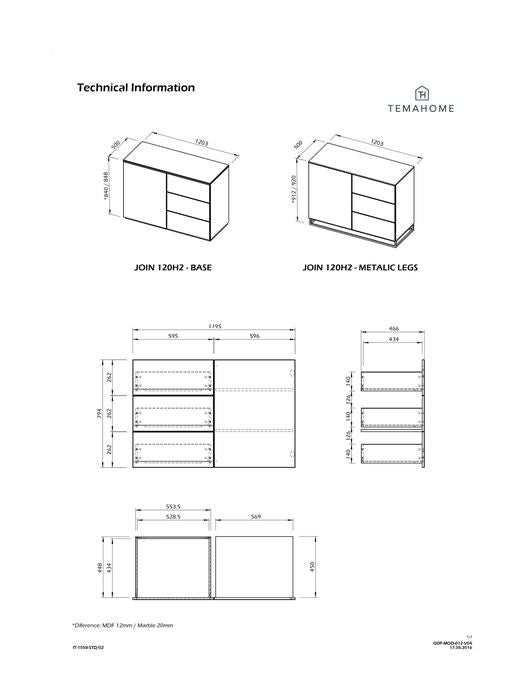 Join Skænk, Mat hvid/Eg Top, 120x50x84 - Unoliving.com