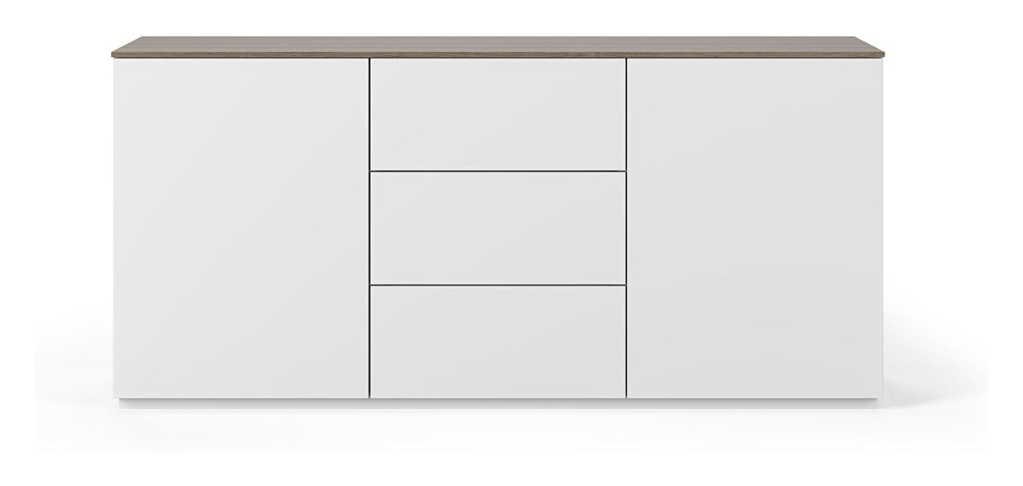 Join Skænk m. 2 låger og 3 skuffer, Mat hvid/Valnød Top, 180x50x84 - Unoliving.com