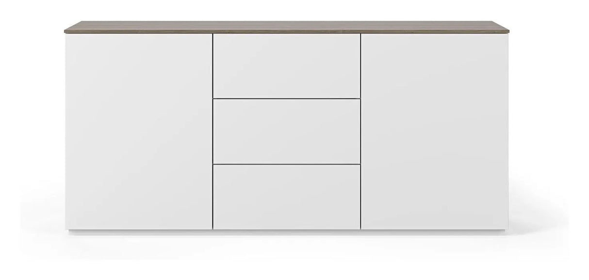 Join Skænk m. 2 låger og 3 skuffer, Mat hvid/Valnød Top, 180x50x84 - Unoliving.com