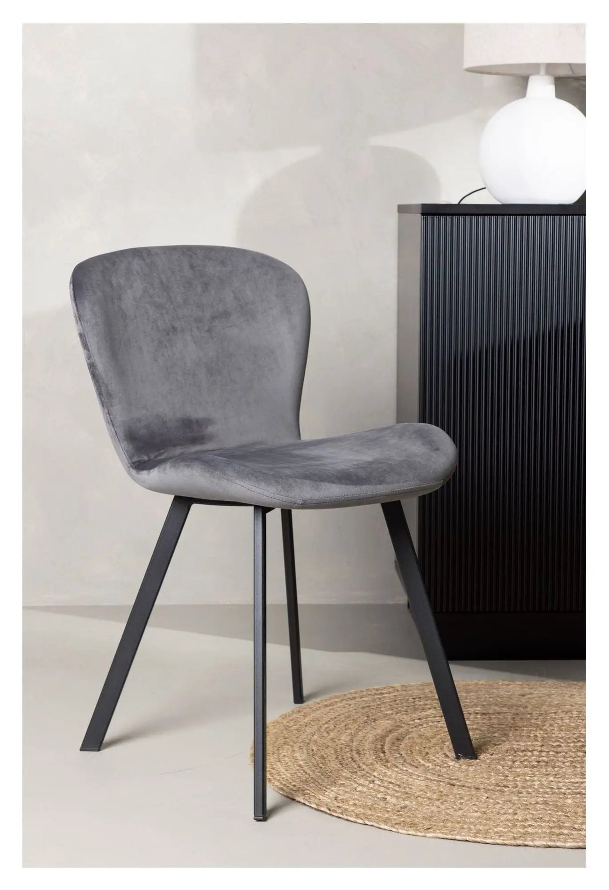 Lilja Spisebordsstol, Sort, Mørkegrå Stof - Unoliving.com