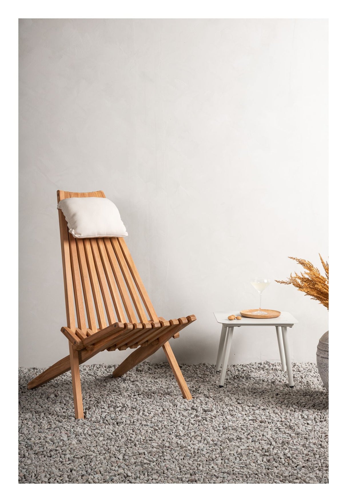 Loungestol m. beige pude - Teak - Unoliving.com