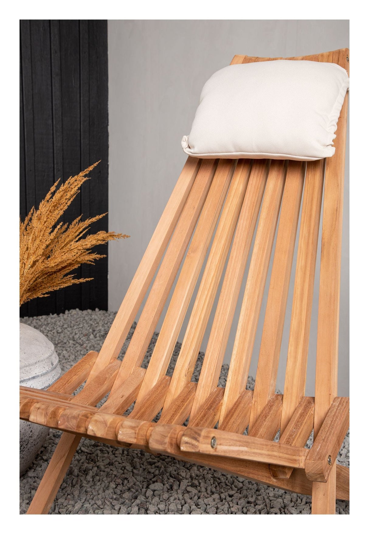 Loungestol m. beige pude - Teak - Unoliving.com