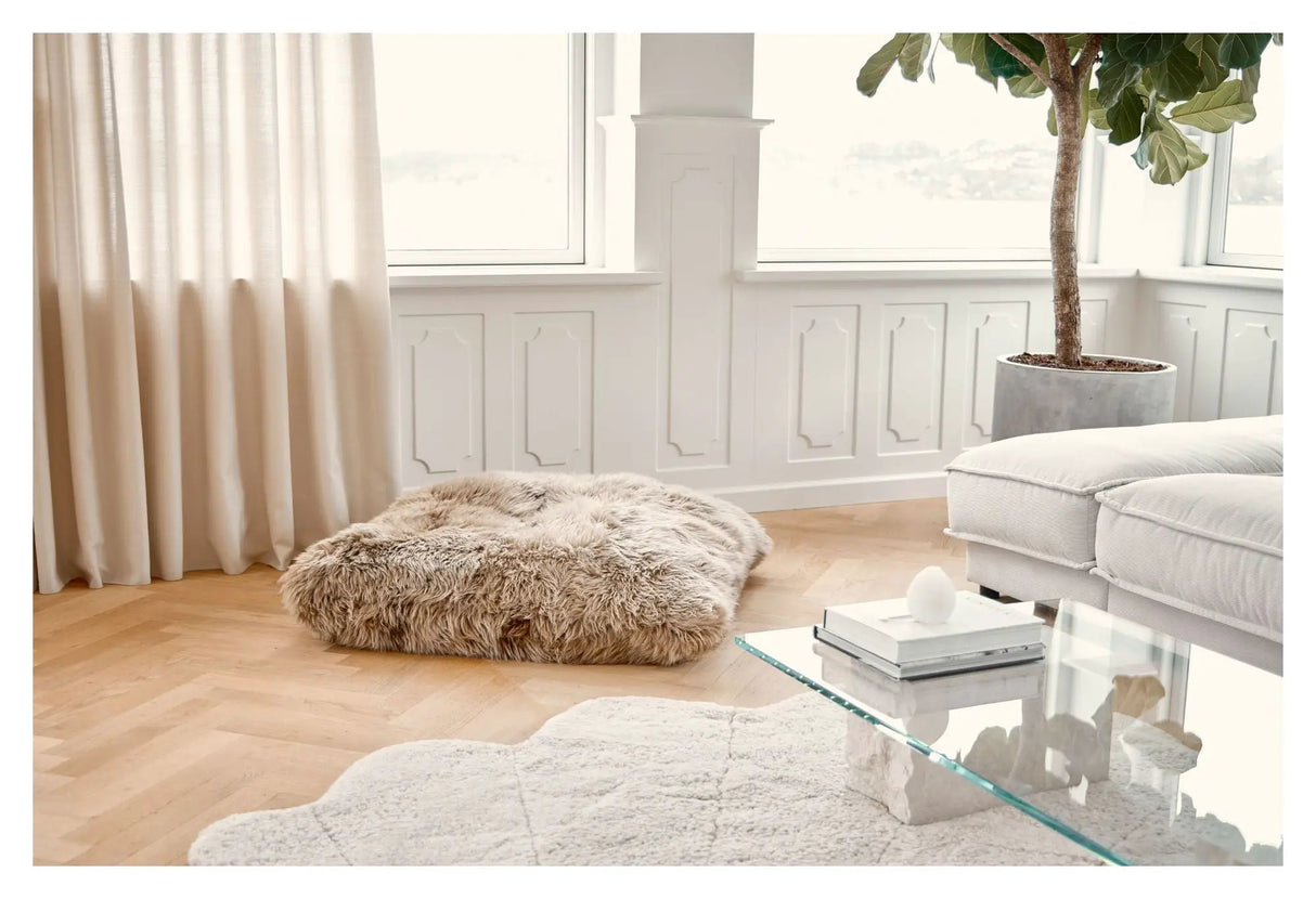 Maxi Float Gulvpude, langhåret NZ lammeskind, Dbl., Taupe