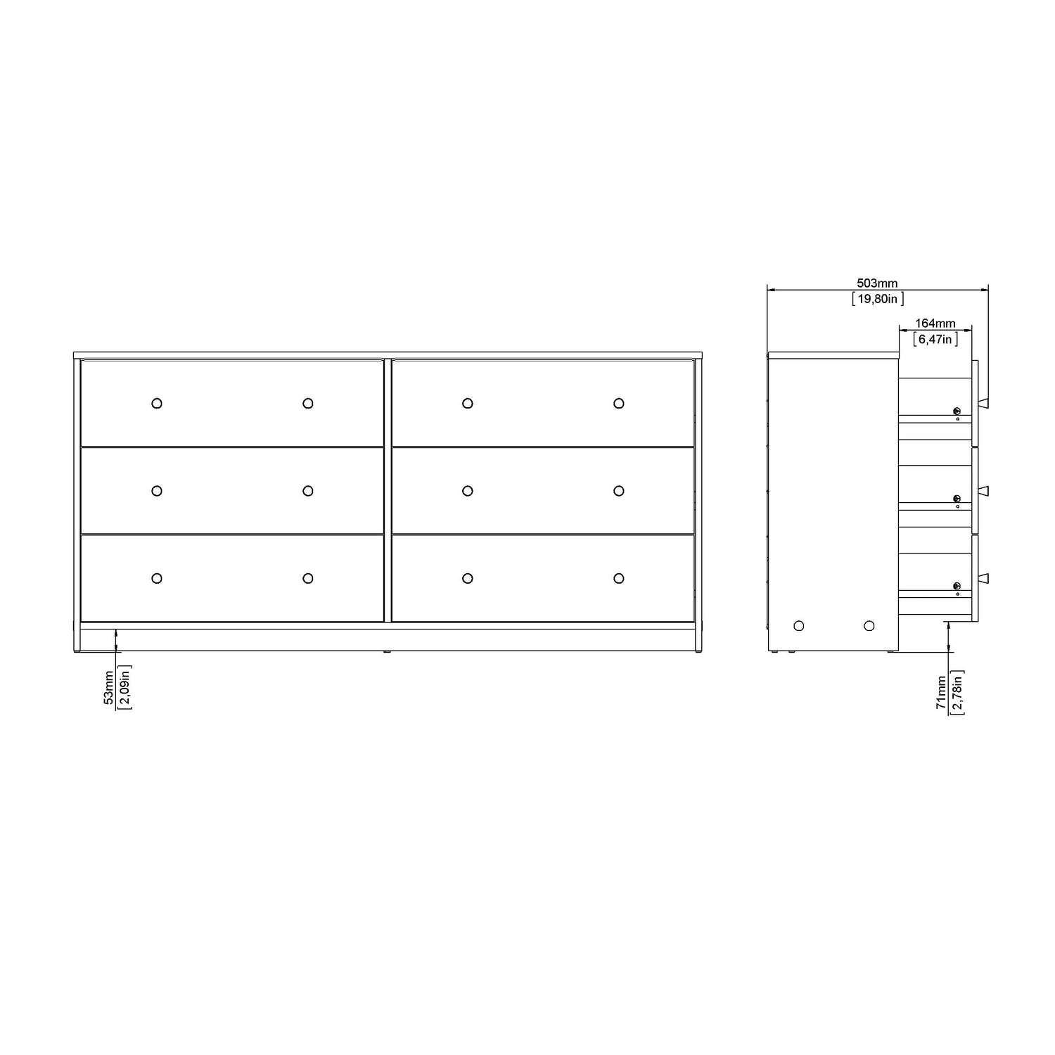 May Dobbelt kommode m. 6 skuffer, 143x30x68, Hvid - Unoliving.com