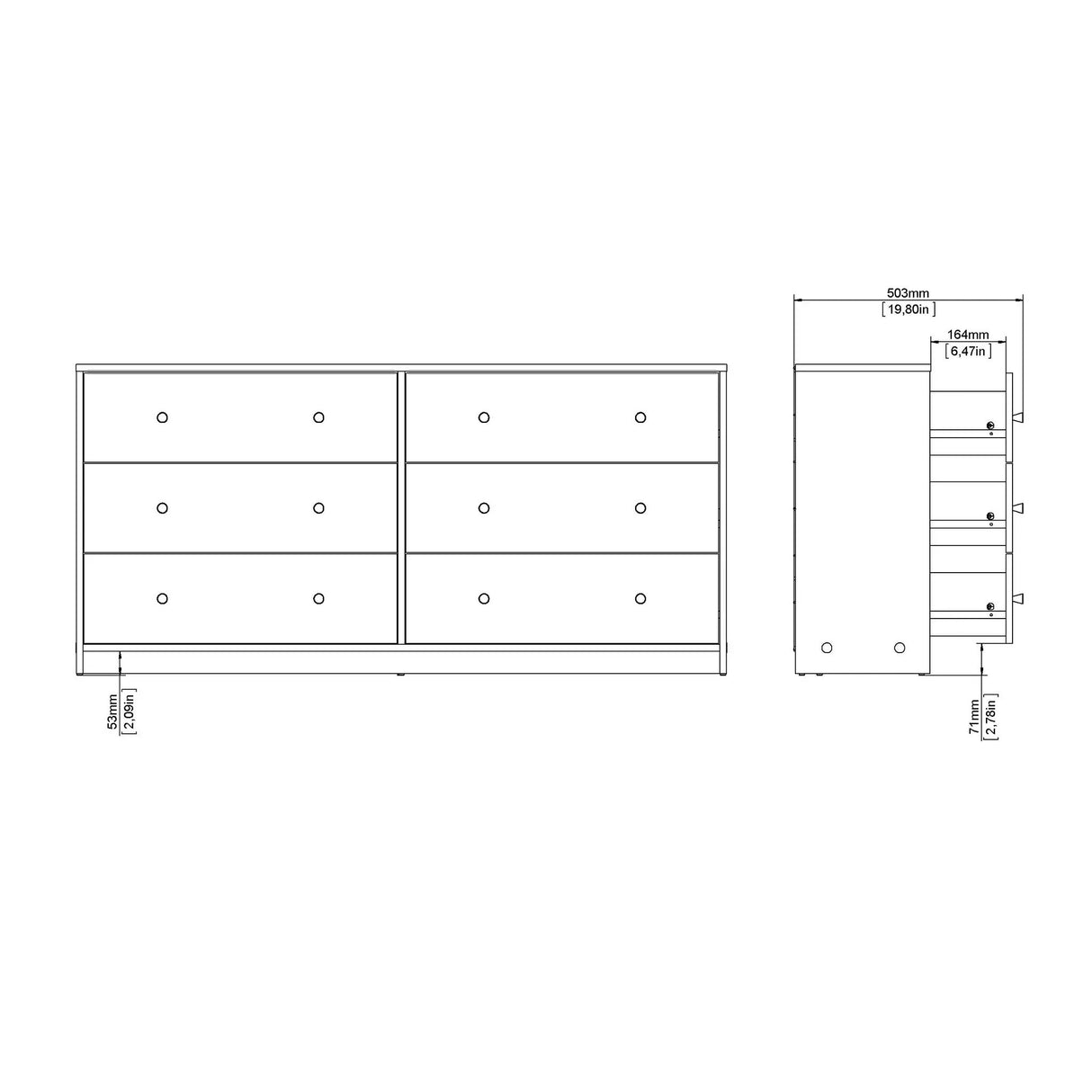 May Dobbelt kommode m. 6 skuffer, 143x30x68, Hvid - Unoliving.com