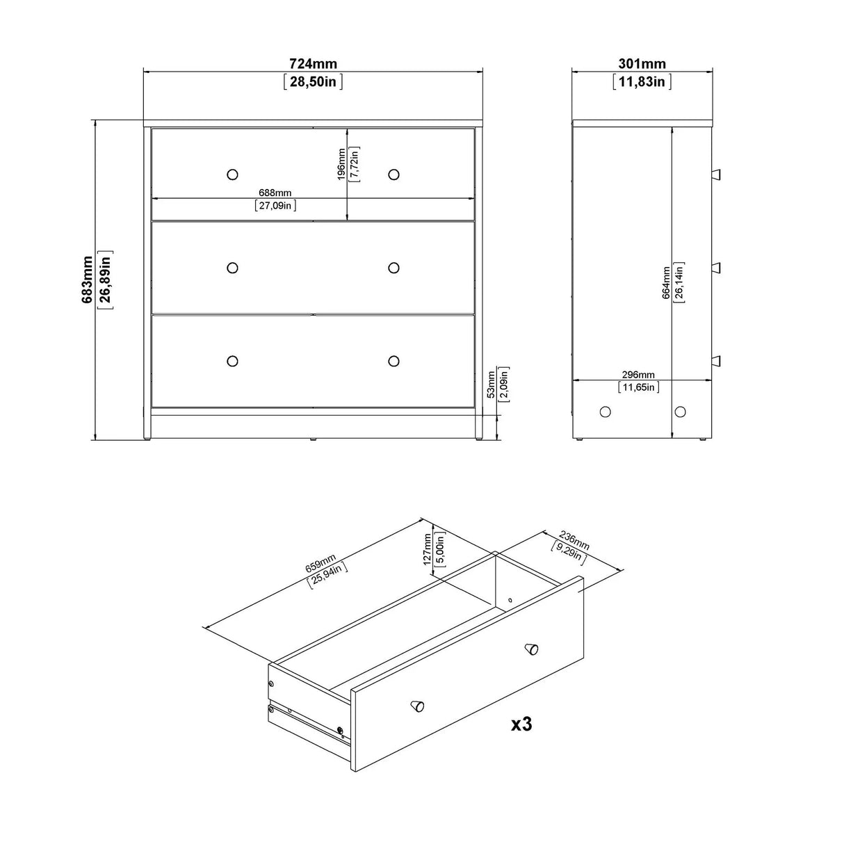 May Kommode m. 3 skuffer, Jackson Hickory - Unoliving.com