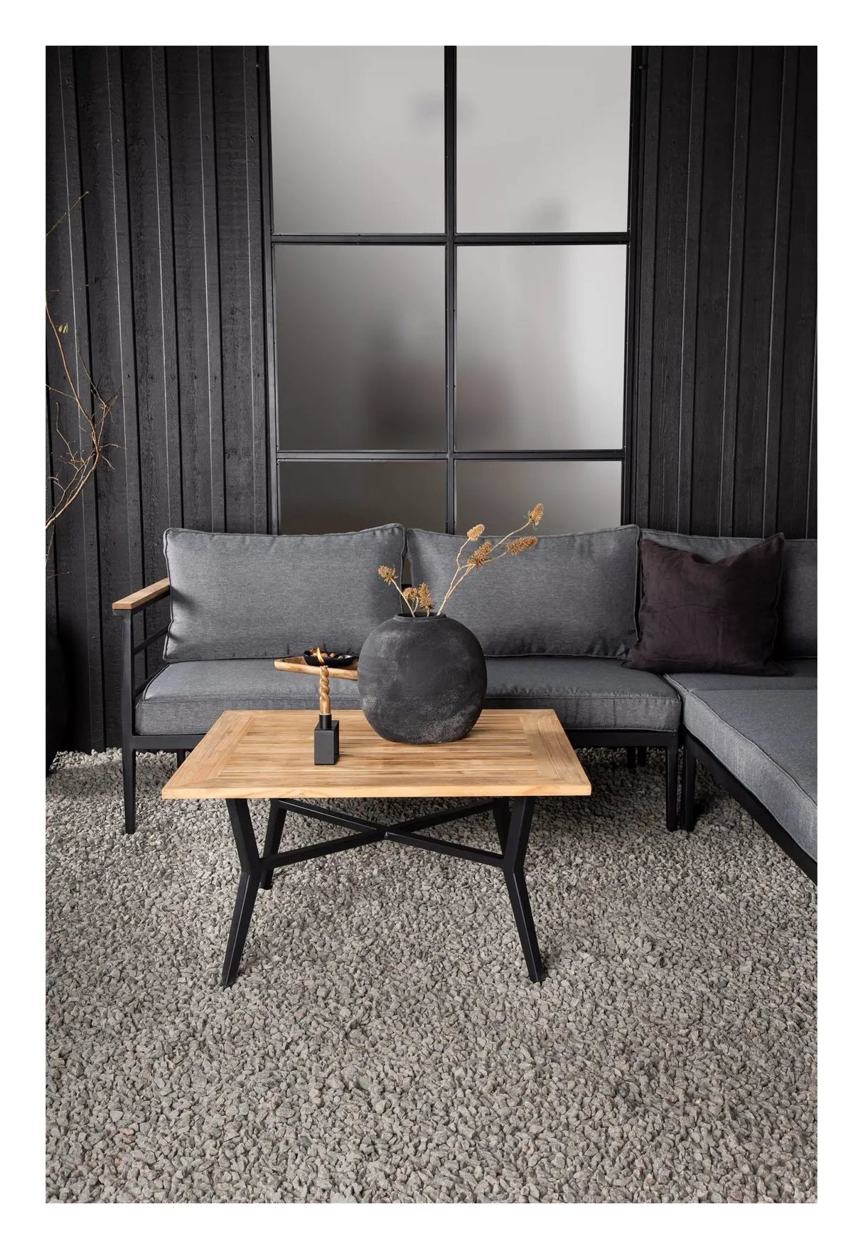 Mexico Hjørnesofa, Grå Alu/ Hynde/teak bord