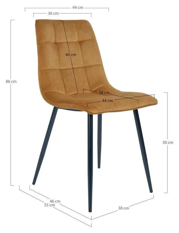 Middelfart Spisebordsstol, sennepsgul velour med sorte ben - Unoliving.com